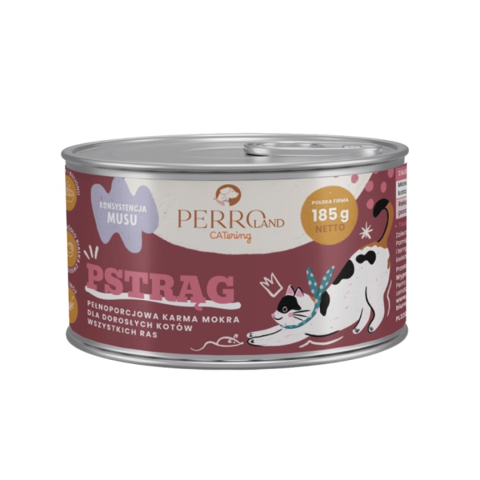 WOW Cat Kawałki wołowiny w sosie 85g PERROLand CATering Pstrąg 185 g – mokra karma z pstrągiem w puszce